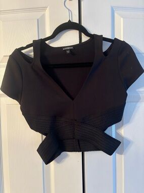 Express Black Cutout V-Neck Wrap Crop Top